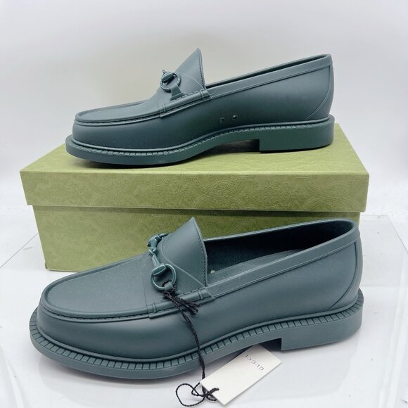 GUCCI Enameled Horsebit Loafer Dark Green Rubber Mens Size UK 11 US 11.5 - Picture 5 of 15